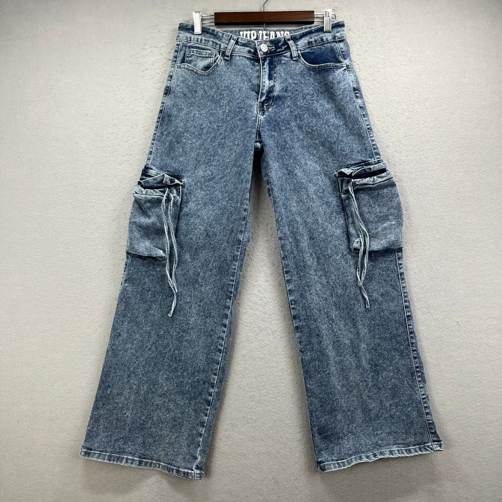 VIP Jeans Cargo Pants Women 5 Blue Acid Wash Wide Baggy Y2K Denim Street Retro